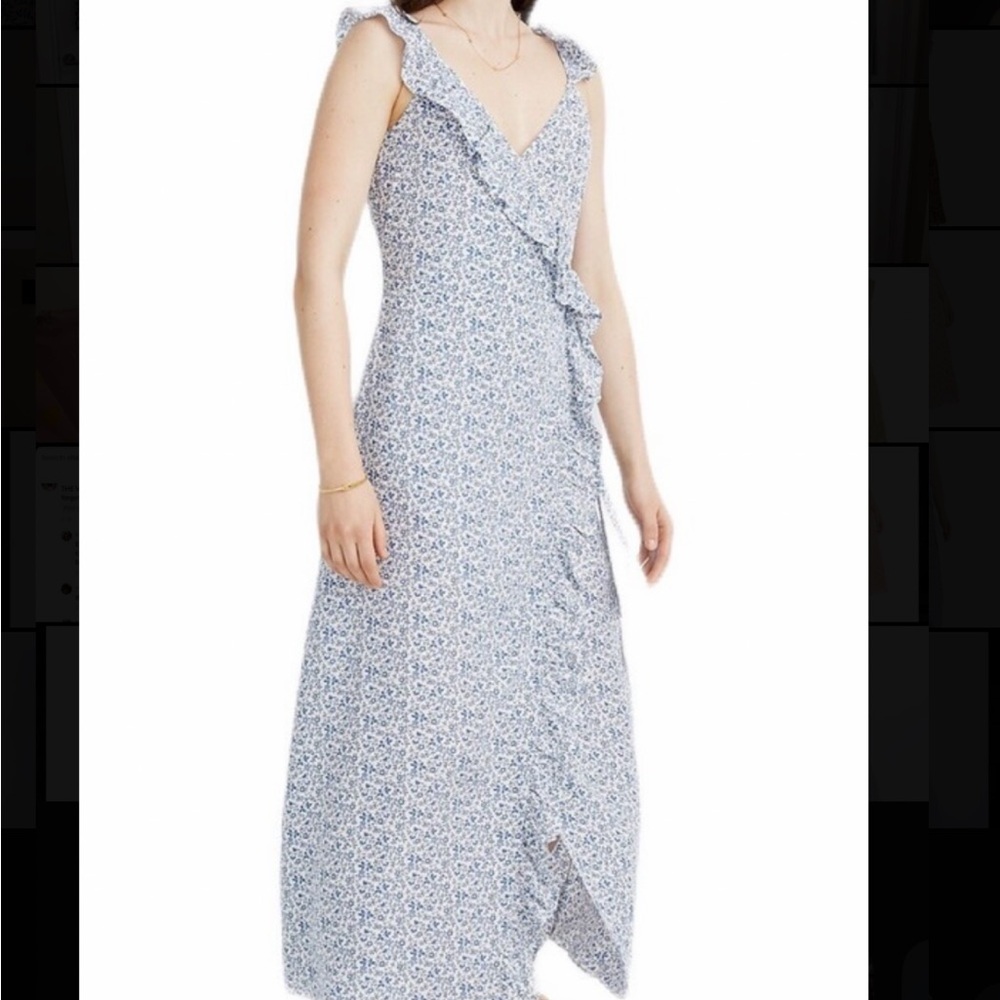 Madewell blue and white floral wrap dress